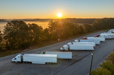 parking lot with semis